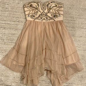 FREE PEOPLE Blush/Mauve Tulle Embroidered Dress